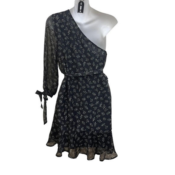 Collective Concept Womens One Shoulder Flora Ruffle Cocktail Dress Black XS - Picture 10 of 13